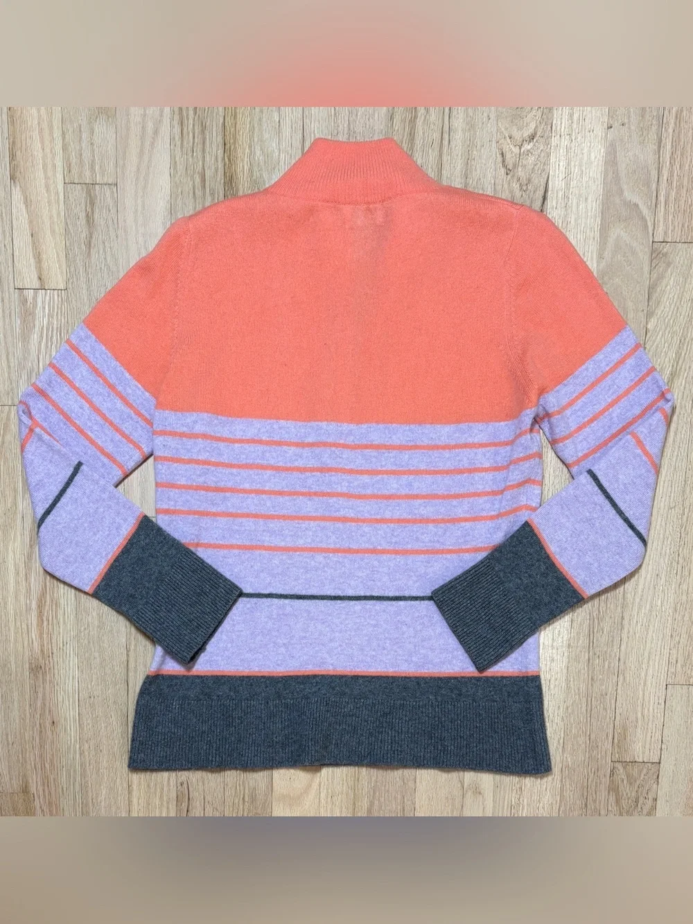 Diane Snyder 100% Cashmere Colorblock Striped Quarter-Zip Sweater Size Medium M